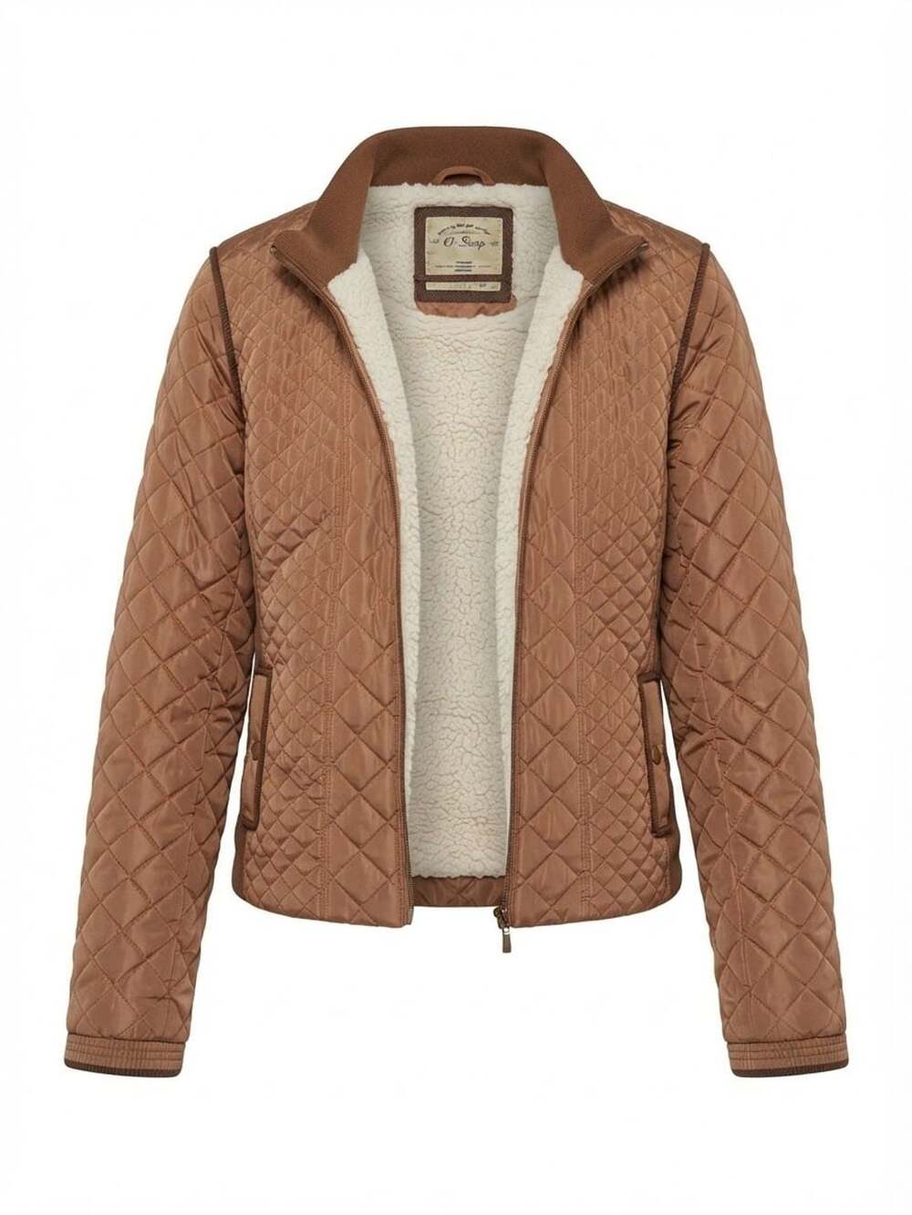 Womens Winter Quilted Jacket Puffer Coat tan brown medium
